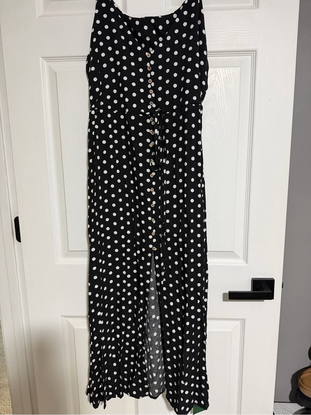 HALARA Black and White Polka Dot Button-Front Maxi Dress large NWT